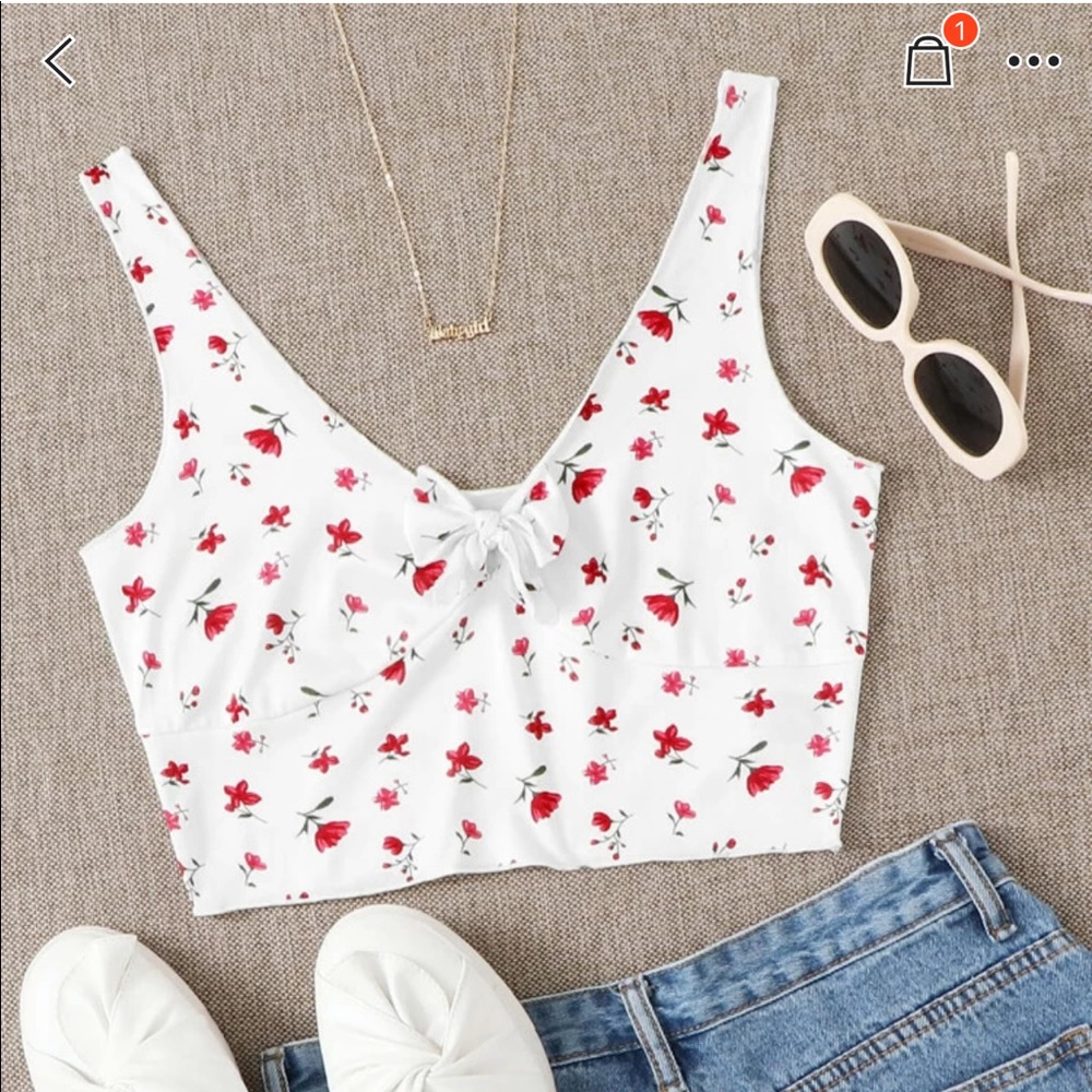 Floral print self tie crop top
